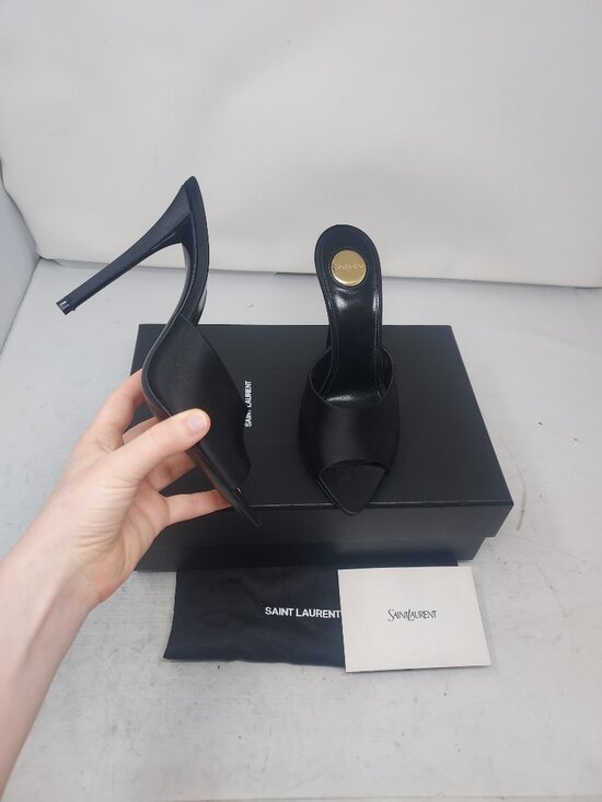 Saint Laurent Shoes - Saint Laurent YSL Black Goldie Mule Sandal